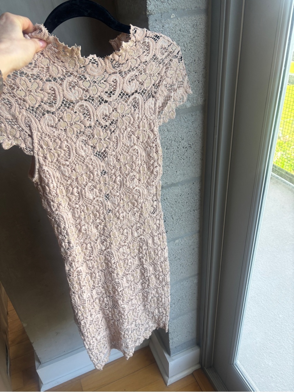 Lace Sheath Dress in Blush Creamy Pink Nude - Elegant Short Sleeve
